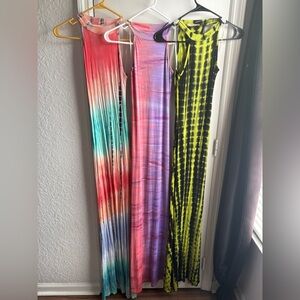 Set of 3-Colorful Tie-Dye Maxi Dresses - Multicolor